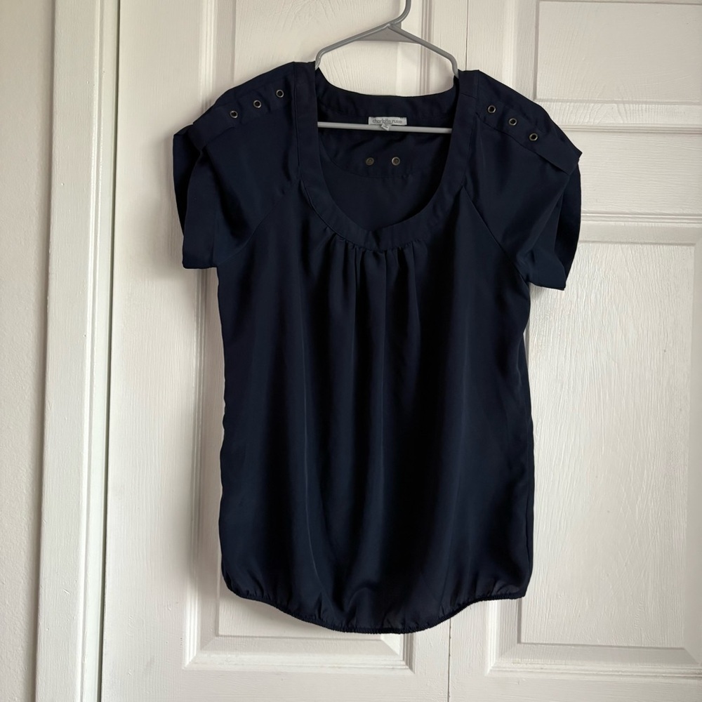Vintage Charlotte Russe Navy Blue Chiffon Blouse - Size Medium